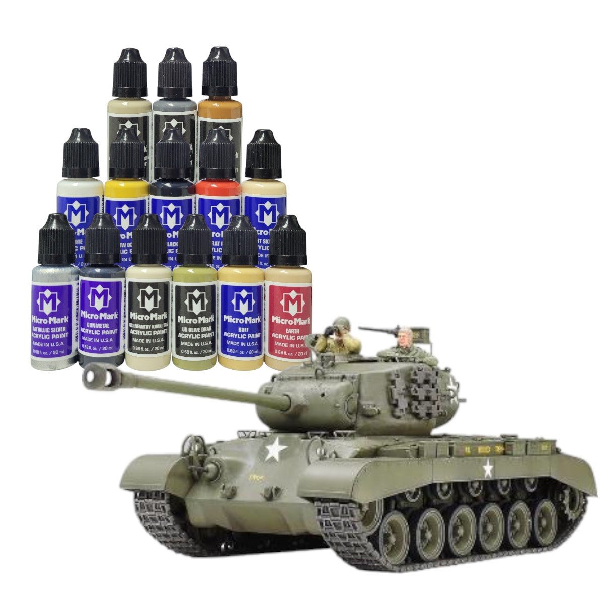 1/35 U.S. Medium Tank M26 Pershing + Complete 14 - Color WWII Paint Set