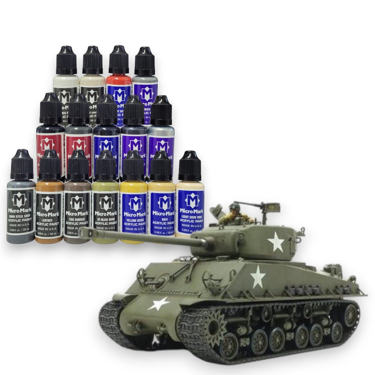1/35 U.S. Medium Tank M4A3E8 Sherman + Complete 16 - Color WWII Paint Set