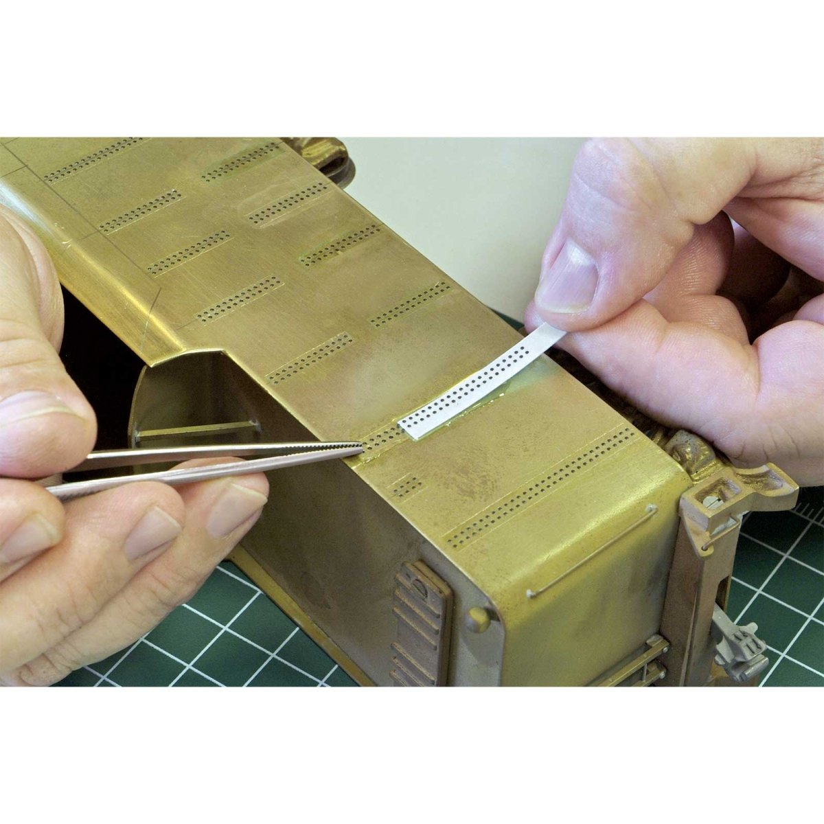 O scale decals with raised 3D rivets and other surface details