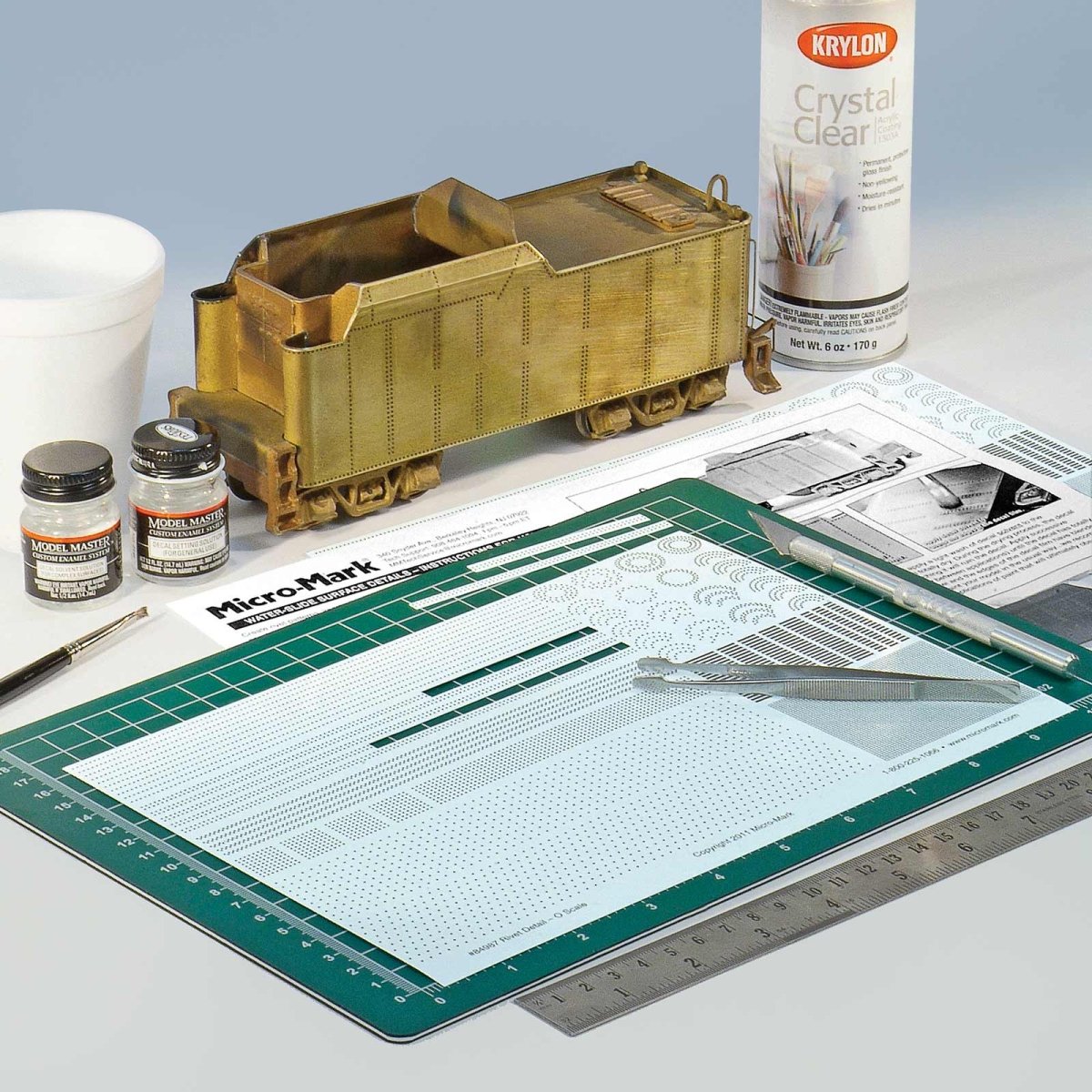 O scale decals with raised 3D rivets and other surface details