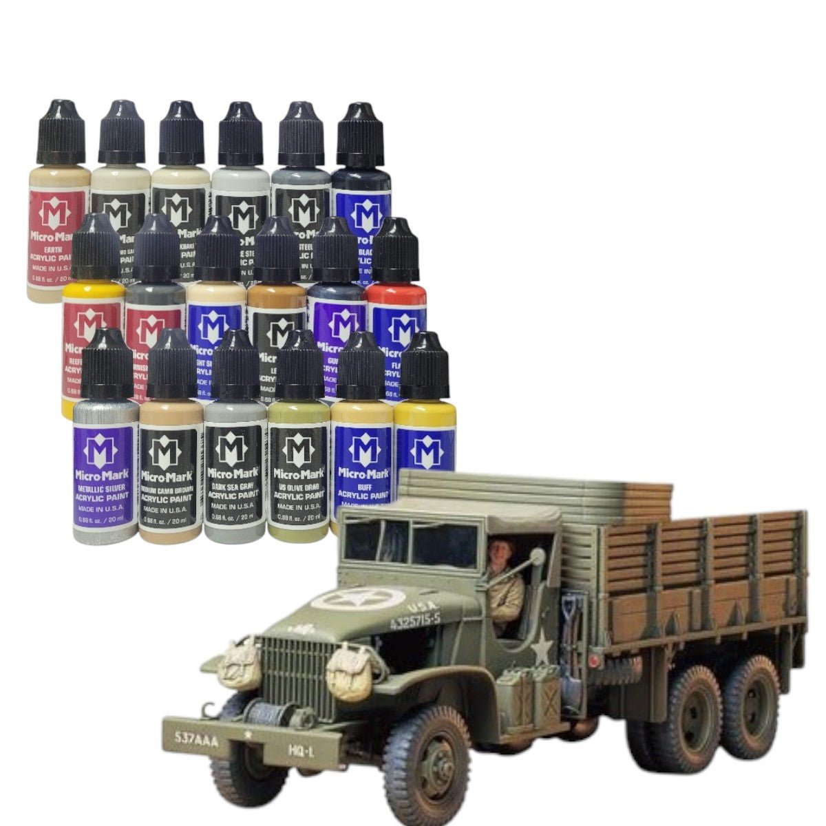 Tamiya 1/35 U.S. 2.5 Ton 6x6 Cargo Truck Kit + Complete 18-Color WWII Paint Set