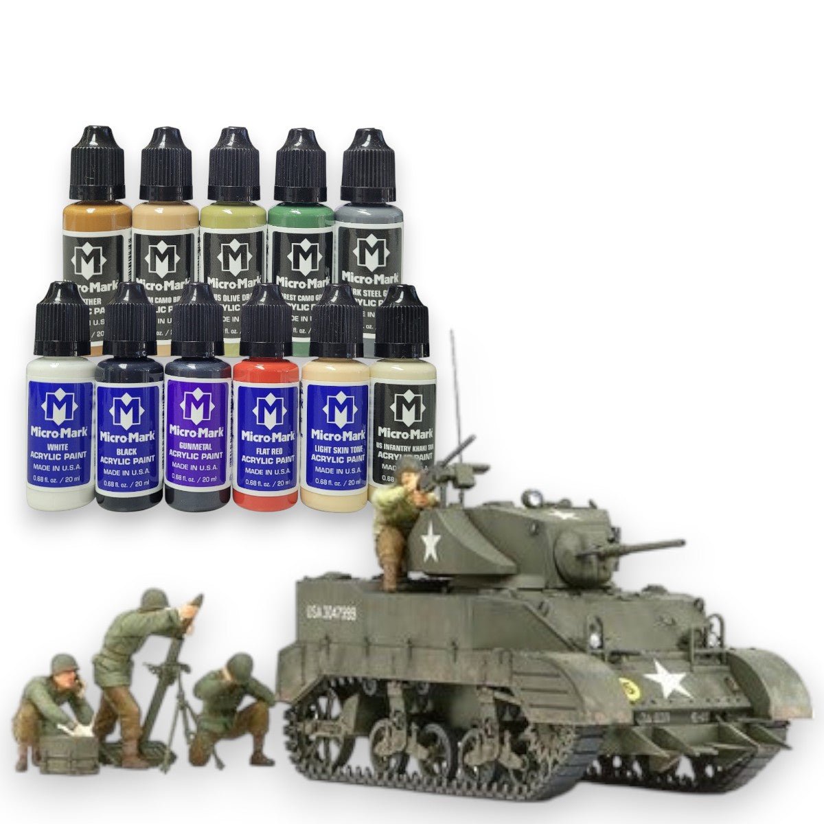 Tamiya 1/35 U.S. Light Tank M5A1 + Complete 11 - Color WWII Paint Set